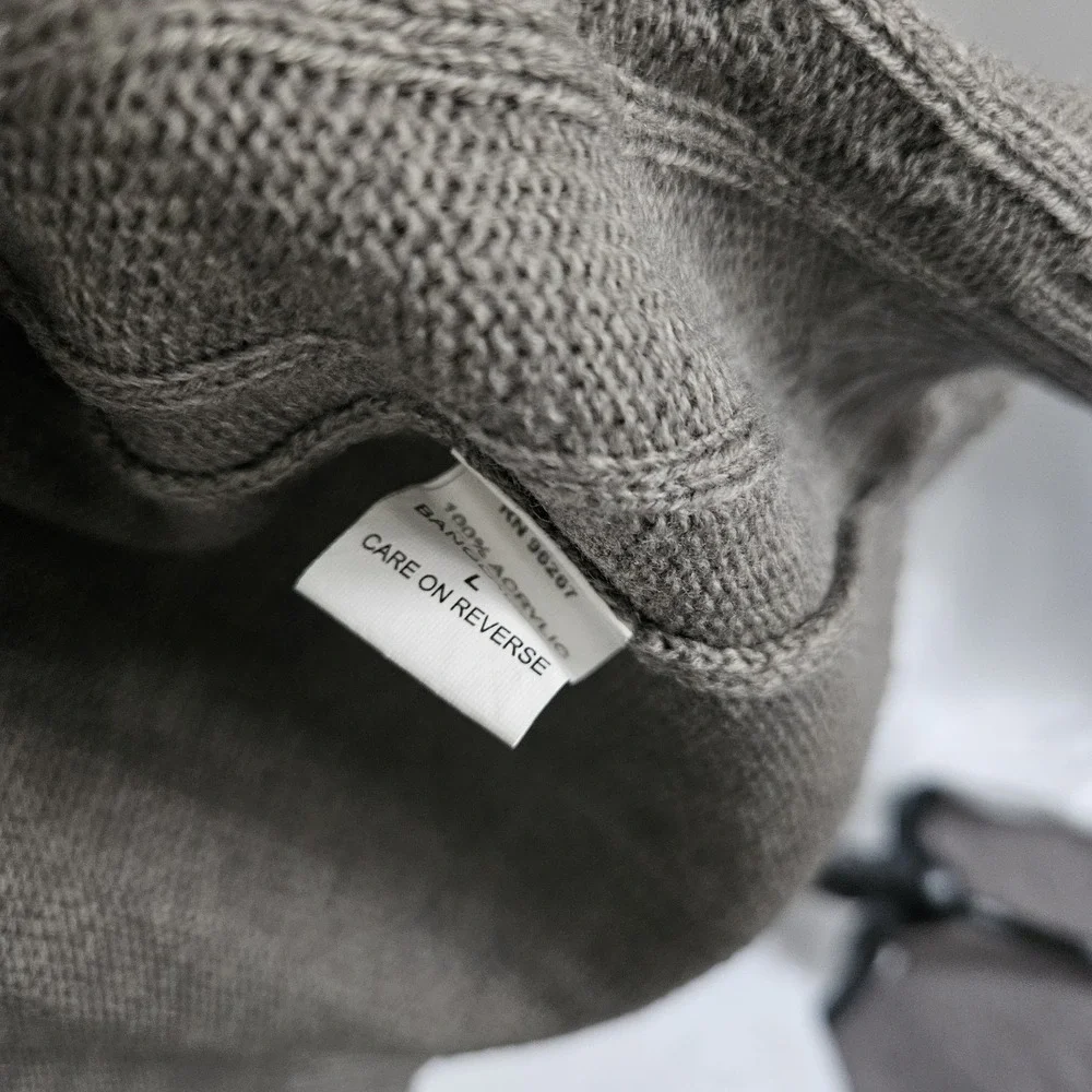 Womens Grey Cable Knit‎ Button Front Cardigan Sweater Large Layering Minimalist